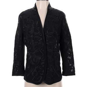 ESCADA BLACK SHEER EMBROIDERED BEADED BLAZER JACKET EMBELLISHED NECKLINE - 40/10